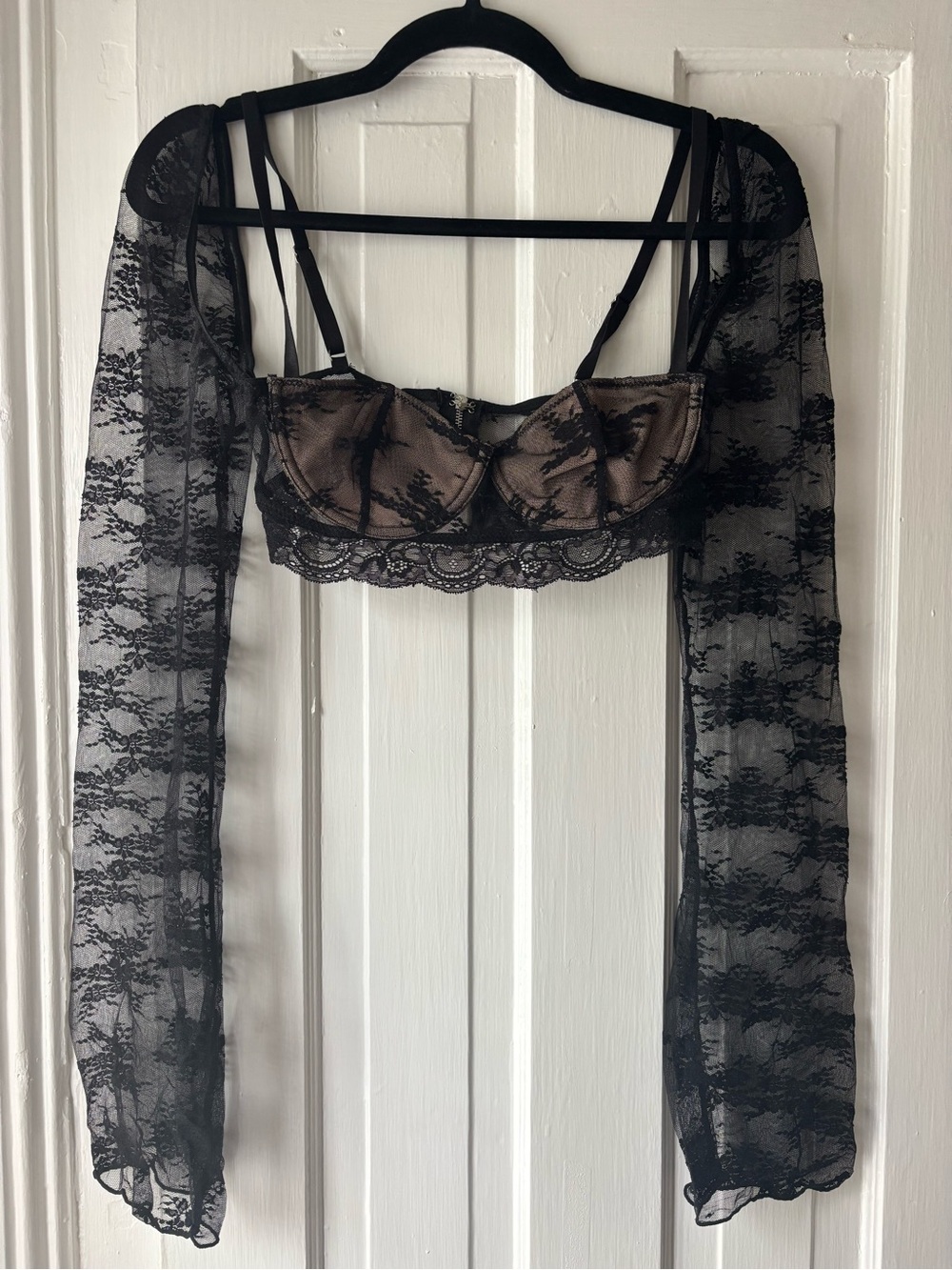 White Fox Black Lace Long-Sleeve Bralette with Nude Lining